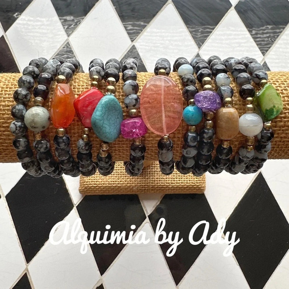 Crazy lace Agate/Laguna beaded bohemian bracelet focal point purple Quartz - Picture 3 of 7